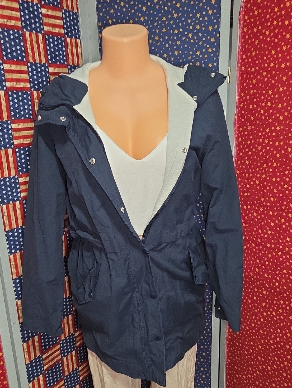 Old Navy Navy Hooded Utility Jacket with Light Gray Lining